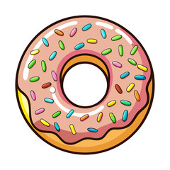 Delicious donut vector illustration with colorful sprinkles, sweet dessert pastry design for bakery branding, food art, menu decoration, and packaging.