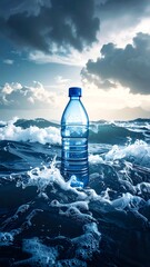 Plastic bottle adrift in stormy sea