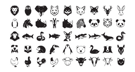 Animal head silhouette icon bundle illustration