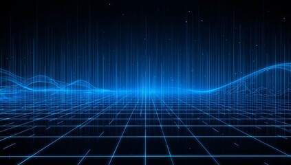 Abstract blue digital data and technology background with glowing particles and light effects, perfect for modern designs and futuristic concepts