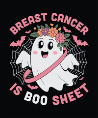Breast Cancer Is Boo Sheet - Halloween-Themed Vector Design Featuring Ghost with Pink Ribbon for Raising Awareness