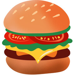 Illustration of Classic Burger with Tomato and Cheese