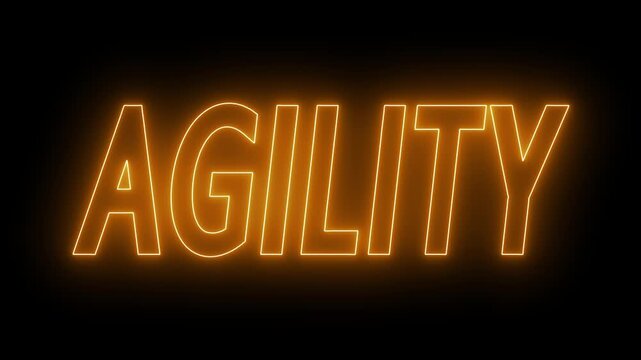 Animated glowing flickering neon inscription agility. neon agility text animation