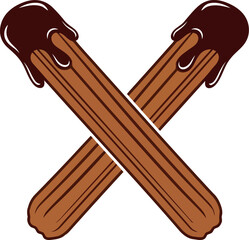 Delicious chocolate dipped churros sweet pastry snack isolated vector