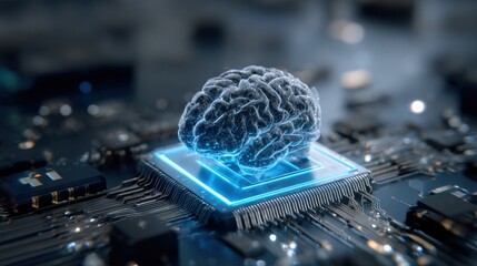 A digital brain on a circuit board symbolizes the fusion of technology and intelligence, highlighting advancements in artificial intelligence and neural networks.