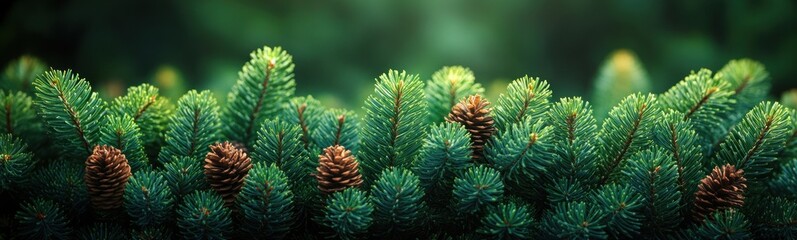 A close up of a pine tree with cones on it plant background banner copy space