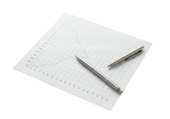 Pristine blank graph paper with light blue lines, modern metallic pen, on a clean transparent background with copy space, soft diffused studio light, concept of strategic planning.