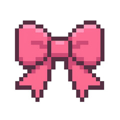 Pixel bow art, cute pink pixel illustration isolated on transparent background 