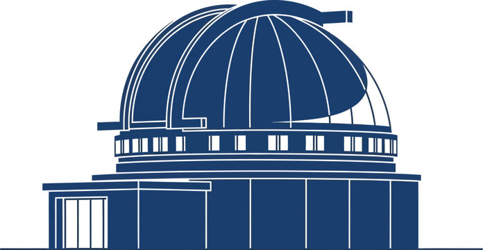 Blue Observatory Building on White, Science and Education Concept