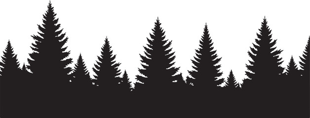 Fototapeta premium Black silhouette of a continuous line of pine trees