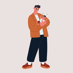 Cartoon vector illustration of father carrying child, symbolizing responsibility, love, and family bond