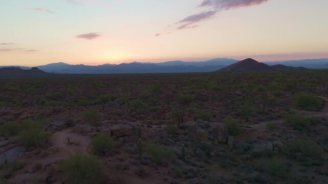 Drone View Of Desert Landscape In North Scottsdale Arizona At Sunrise Time 