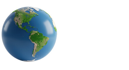 Fototapeta premium Pristine 3D photorealistic Earth globe with vibrant green Americas, deep blue oceans, subtle textures, high-key studio lighting on transparent background with copy space, concept of global innovation