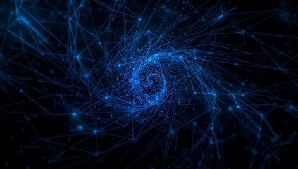 Abstract blue network connection data technology for modern digital communication and futuristic artificial intelligence concept on black background