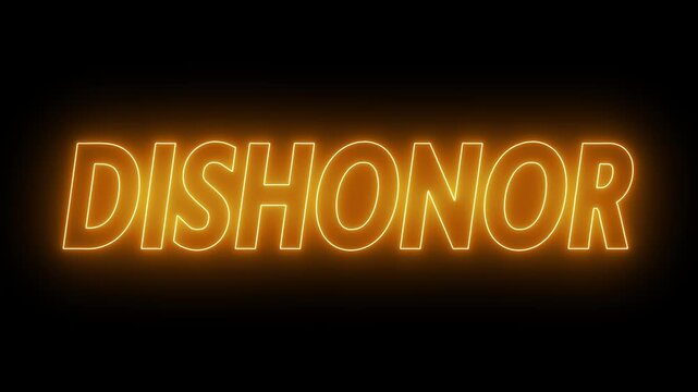 Animated glowing flickering neon inscription dishonor. neon dishonor text animation