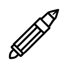 Illustration of a black and white marker with a thick body and pointed ends in simple outline style