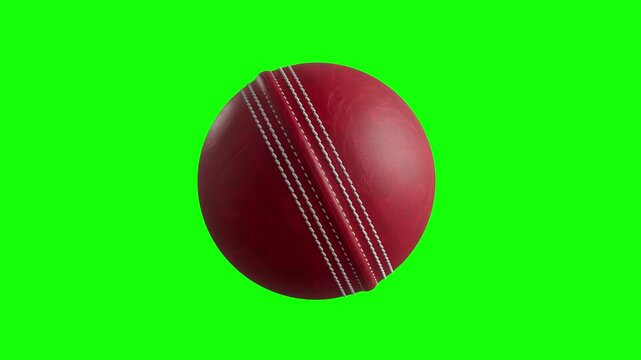 3D Cricket Ball in Seamless Loop with Red leather, Ultra-Smooth 4K at 30 fps, Green Screen Ready for Premium Sports Ads