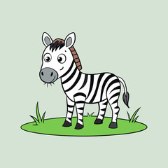cartoon zebra standing in grass and eating grass,
