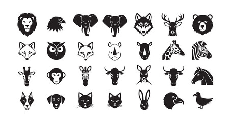 Animal head silhouette icon bundle illustration
