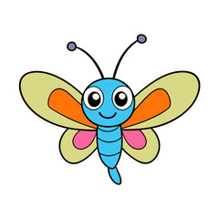 cute cartoon butterfly with colorful wings smiling,