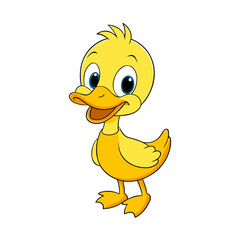 cute cartoon duck with yellow feathers smiling character,