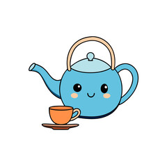 cute cartoon teapot pouring tea friendly face flat,