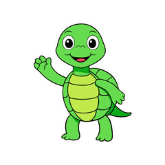 cute cartoon turtle with a bright green shell smiling,