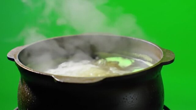 cooking soup in a cast iron pot