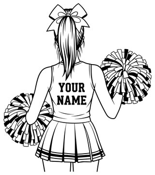 Cheerleader Name Svg. Cheerleader from behind with pompoms and a customizable jersey, a vector illustration ideal for sports designs, team apparel, and school spirit graphics.