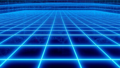 Futuristic neon grid background with a perspective view, creating a sense of depth and technology, perfect for scifi and digitalthemed projects