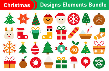 Christmas Designs Elements Bundle with Trees Ornaments Gifts and Holiday Decorations