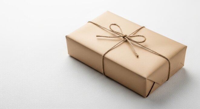 A simple brown paper package tied with a neat string bow