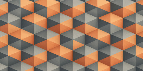 Colorful vector seamless geometric pattern with a retro style mosaic texture of abstract triangular shapes and a decorative 3D backdrop