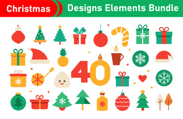 Christmas Design Elements Bundle Featuring Holiday Icons and Festive Graphics for Creative Projects