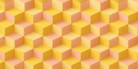 Seamless geometric vector mosaic pattern with yellow cubes for a modern, abstract background