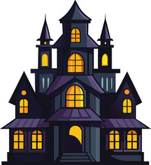 Obraz premium haunted mansion with glowing windows vector clean white