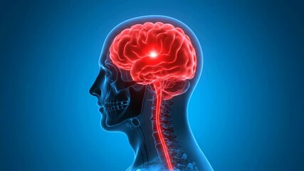 Human Brain Anatomy, A Visual Representation of Brain Function and Health, Brain Health Highlighted in Glowing Red Detail - Powered by Adobe