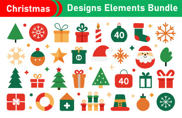 Festive Christmas Designs Elements Bundle with Trees Gifts and Decorations