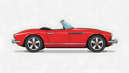 Cartoon-style flat vector clipart of a red convertible with folded roof, isolated on white background, minimal clean illustration of sports car