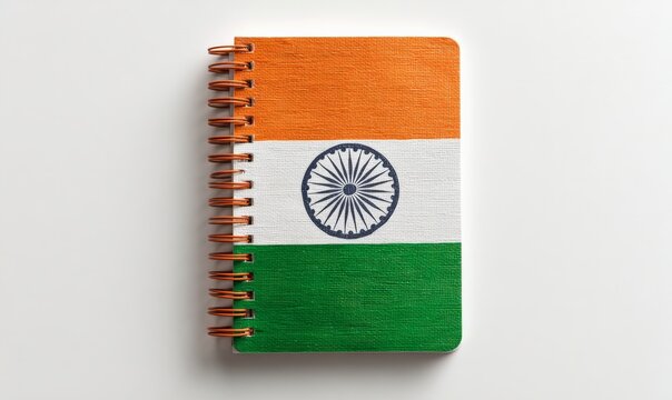 A notebook with cover featuring the Indian flag design.