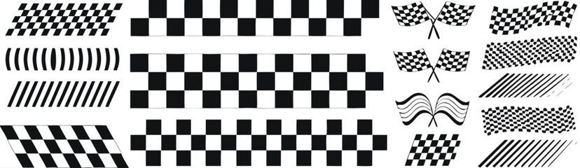 Fototapeta premium Racing stripe vector set, race car vector, Racing Stripes and checkered flag designs, racing stripe speed, decal patterns, dynamic lines, competition, automotive graphics.