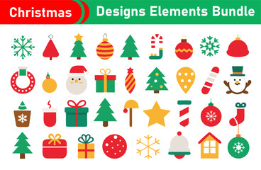 Festive Christmas Designs Elements Bundle with Trees Ornaments and Holiday Icons