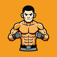 Illustration of a muscular fighter in silhouette, ready for combat and training isolated on white background