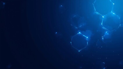Abstract blue background with connecting dots and lines, representing a futuristic network or molecular structure for science and technology concepts