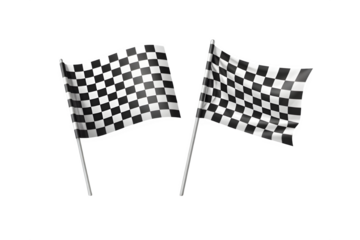 Two waving checkered flags symbolizing racing victory and competition transparent background
