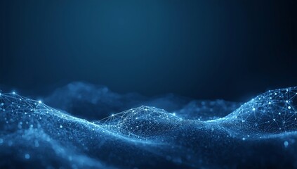 Abstract blue digital wave with connected dots and lines, representing network connection, data transfer, and modern technology for background