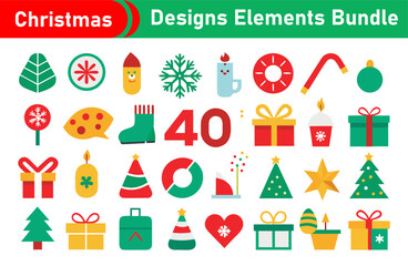 Festive Christmas Designs Elements Bundle with Holiday Icons and Decorations