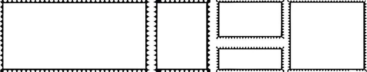 Postage stamp rectangle and square set. Mockup postage stamps. Blank postage stamp borders templates.  
