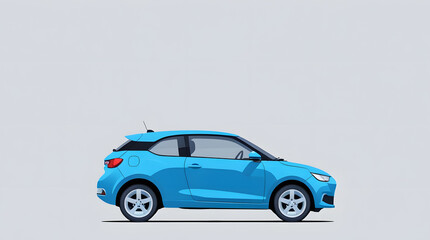 Minimal vector illustration of a blue hatchback car with rounded edges, isolated flat design compact city automobile clipart, clean modern style