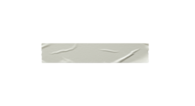 A horizontally placed light grey textured paper tape with natural crinkled edges, isolated on a transparent studio background with soft lighting, top-down. Concept of minimalist purity